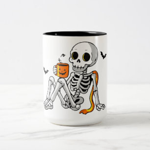 Café Em Dois Tons Caneca de Esqueleto de Halloween Aconchegante com