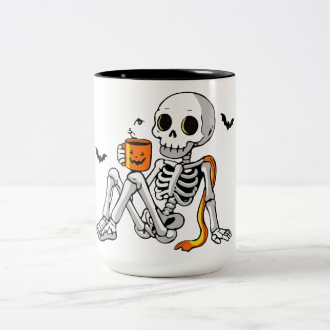 Café Em Dois Tons Caneca de Esqueleto de Halloween Aconchegante com  (Centro)