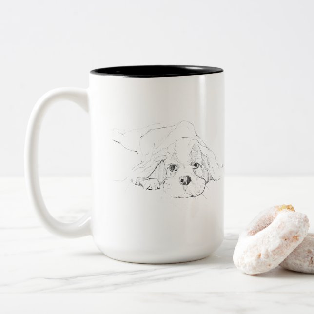 Café Em Dois Tons Caneca de Estimação do Cavalier King Charles Spani (Com Donut)