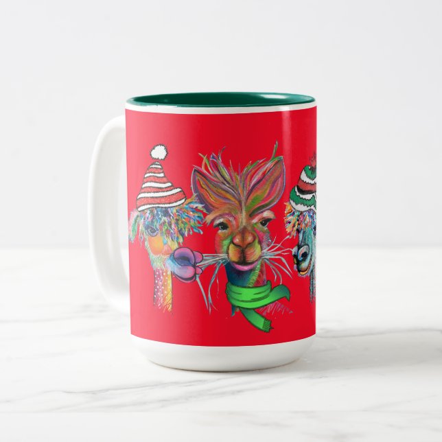 Café Em Dois Tons caneca de férias com alpacas (Frente Esquerda)