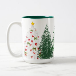 Café Em Dois Tons Caneca de Festa de Árvores de Natal do Criança