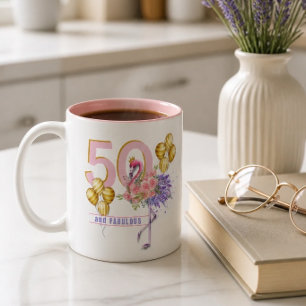 Café Em Dois Tons Caneca de Flamingo Floral Rosa 50 e Fabulosa