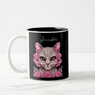 Café Em Dois Tons Caneca de Flor de Nascimento Personalizada com Gat