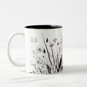 Café Em Dois Tons Caneca de Flor Selvagem Personalizada com Escritur