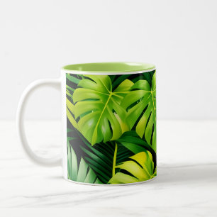 Café Em Dois Tons Caneca de Folhas Verdes Tropicais