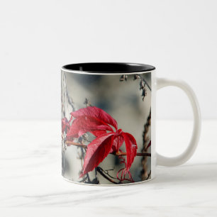 Café Em Dois Tons Caneca de folhas vermelhas