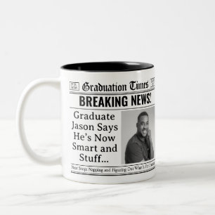 Café Em Dois Tons Caneca de Formatura Personalizada, Jornal Personal