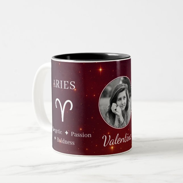 Café Em Dois Tons Caneca de Foto com Símbolo e Características do Ár (Frente Esquerda)