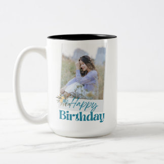 Café Em Dois Tons Caneca de Foto de Aniversário Feliz | Aniversário