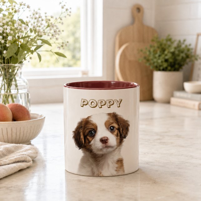 Café Em Dois Tons Caneca de Foto de Cachorro Personalizada - Nome Pe (Criador carregado)