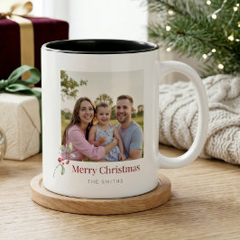 Café Em Dois Tons Caneca de Foto de Natal Minimal Personalizada com 