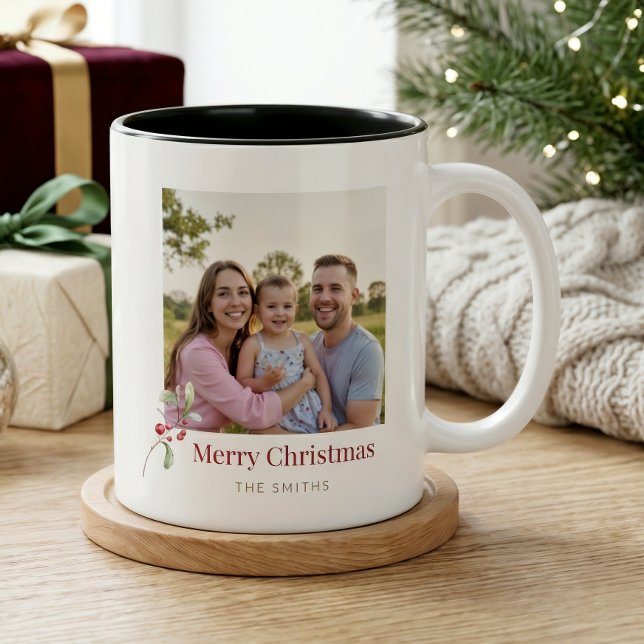 Café Em Dois Tons Caneca de Foto de Natal Minimal Personalizada com  (Criador carregado)