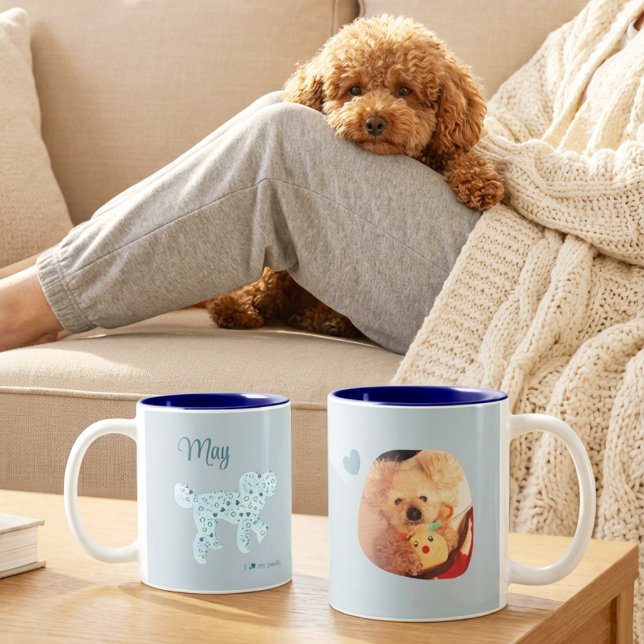 Café Em Dois Tons Caneca de Foto de Poodle Personalizada de Dupla Fa (Criador carregado)