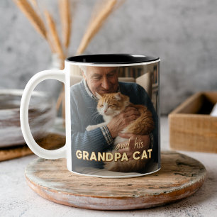 Café Em Dois Tons Caneca de Foto Personalizada do Avô Gato com Nome