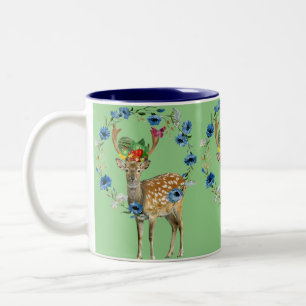 Café Em Dois Tons Caneca de Frutas de Veado Floral