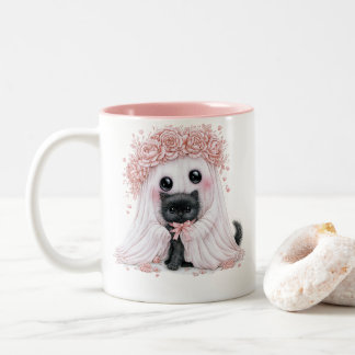 Café Em Dois Tons Caneca de Gatinho Fantasma Fofo - Halloween Perfei