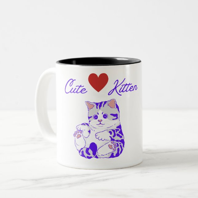 Café Em Dois Tons Caneca de Gatinho Gelado Adorável (Frente Esquerda)