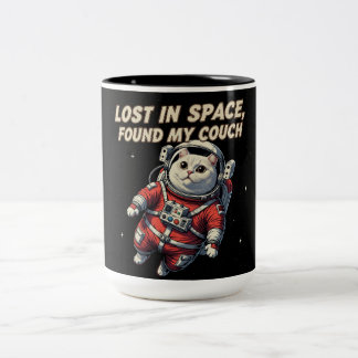 Café Em Dois Tons Caneca de Gato Astronauta Engraçado: Perdido no Es