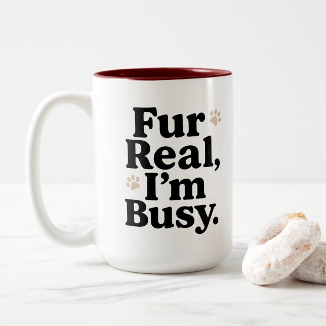 Café Em Dois Tons Caneca de Gato Engraçado – "De Verdade Estou Ocupa (Com Donut)