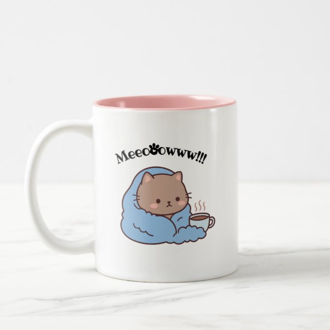 Café Em Dois Tons Caneca de Gato Fofo  (Esquerda)