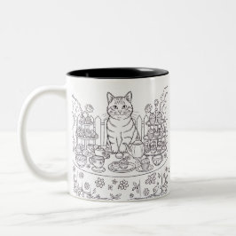 Café Em Dois Tons Caneca de Gato Listrado e Festa de Chá