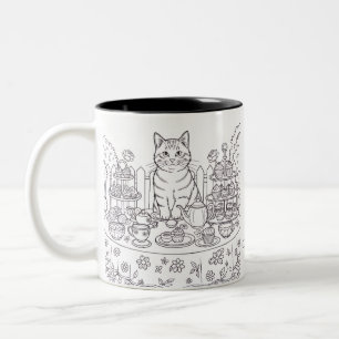 Café Em Dois Tons Caneca de Gato Listrado e Festa de Chá
