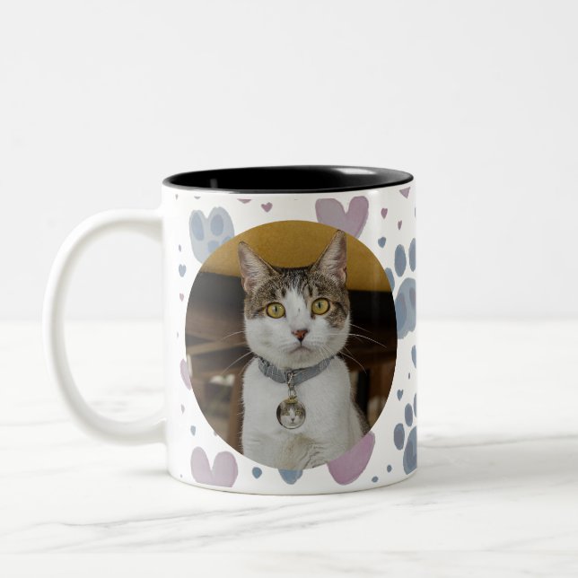 Café Em Dois Tons Caneca de Gato Personalizada (Esquerda)