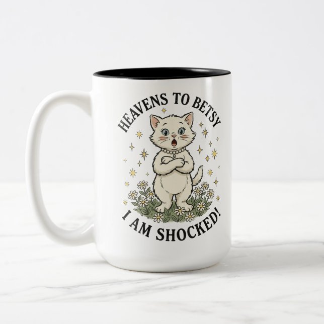 Café Em Dois Tons Caneca de Gato Retro Chocado Engraçado (Esquerda)