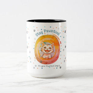 Café Em Dois Tons Caneca de Gato Stay Pawsitive Presente Minimalista
