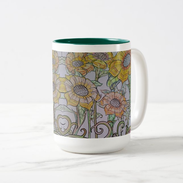 Café Em Dois Tons Caneca de Girassol (Frente Esquerda)