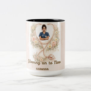 Café Em Dois Tons Caneca de Graduação de Enfermagem com Foto Persona