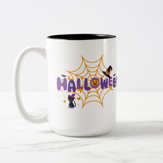 Café Em Dois Tons Caneca de Halloween Assustadoramente Fofa de Gato  (Esquerda)
