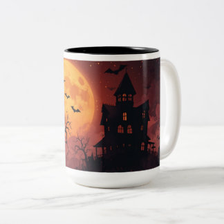 Café Em Dois Tons Caneca de Halloween Casa Assombrada | Lua Cheia Gó