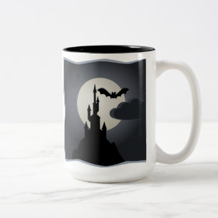 Café Em Dois Tons Caneca de Halloween Castelo, Morcego e Lua Cheia