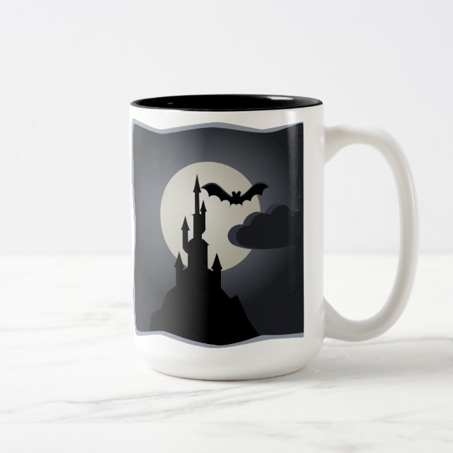 Café Em Dois Tons Caneca de Halloween Castelo, Morcego e Lua Cheia (Direita)