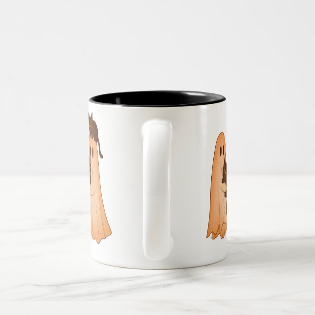 Café Em Dois Tons Caneca de Halloween de Fantasma Fofo e Gato Preto (Alça)