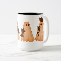 Caneca de Halloween de Fantasma Fofo e Gato Preto
