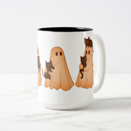 Café Em Dois Tons Caneca de Halloween de Fantasma Fofo e Gato Preto