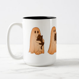 Café Em Dois Tons Caneca de Halloween de Fantasma Fofo e Gato Preto