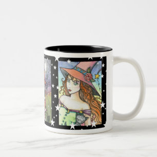 Café Em Dois Tons Caneca de Halloween de Gato Bruxa por Molly Harris