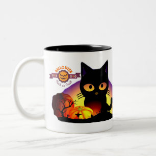 Café Em Dois Tons Caneca de Halloween de Gato Preto Fofo de Duas Cor