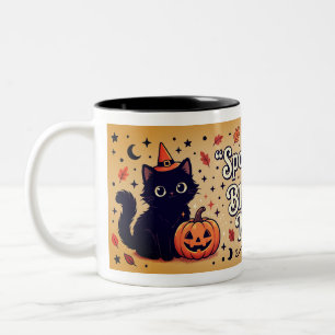 Café Em Dois Tons Caneca de Halloween de Gato Preto Spooky Sips