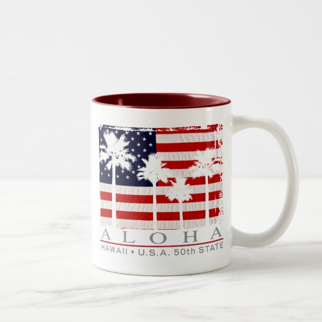 Café Em Dois Tons Caneca de Havaí da bandeira da palma (Direita)