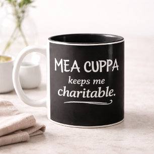 Café Em Dois Tons Caneca de Humor Católico Mea Cuppa Keeps Me Charit