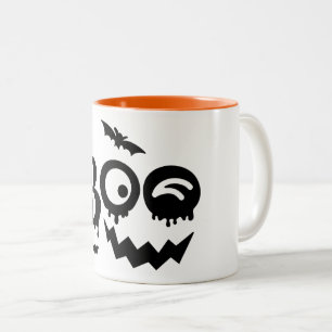 Café Em Dois Tons Caneca de Ilustração de Abóbora Preta e Branca de