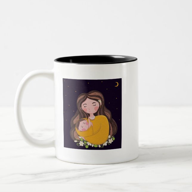 Café Em Dois Tons Caneca de Ilustração de Mãe Adorável (Esquerda)