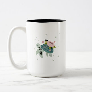 Café Em Dois Tons Caneca de Ilustração de Tartaruga Marinha Floral