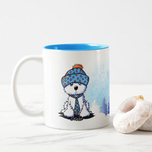 Café Em Dois Tons Caneca de Inverno Coton de Tulear KiniArt (Com Donut)