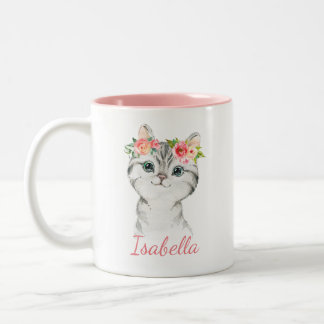 Café Em Dois Tons Caneca de Kit de Aquarela Infantil Gatinho