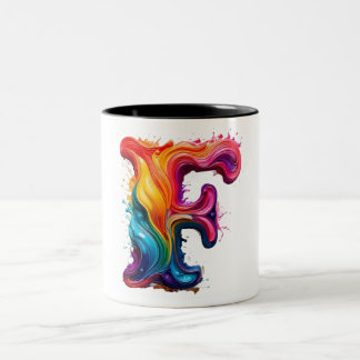 Café Em Dois Tons Caneca de Letra Líquida Colorida "F" – Pintura 3D